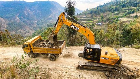 Hilly Mountain Road Construction Jcb Excavator Making New Road On