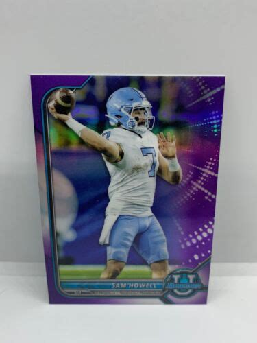 2022 Bowman Chrome University Sam Howell Purple Chrome Refractor Rookie