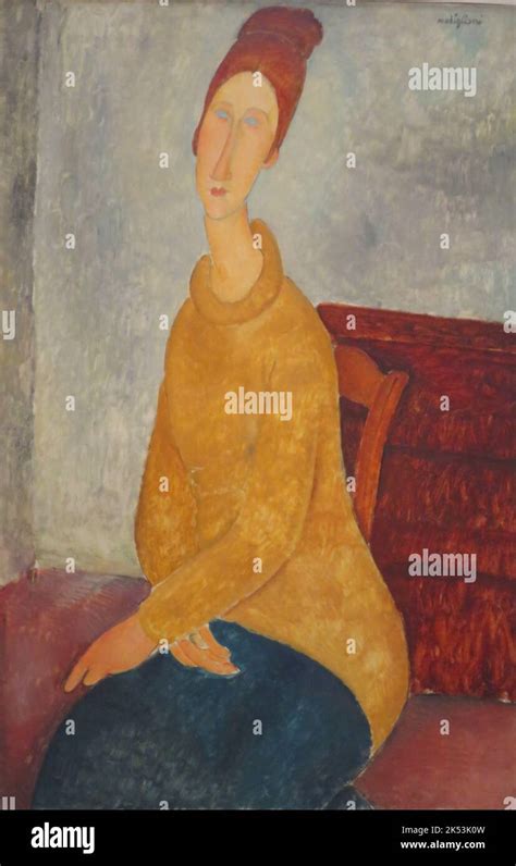 Jeanne H Buterne With Yellow Sweater Painting By Amedeo