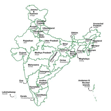 India Map With States And Capitals Black And White