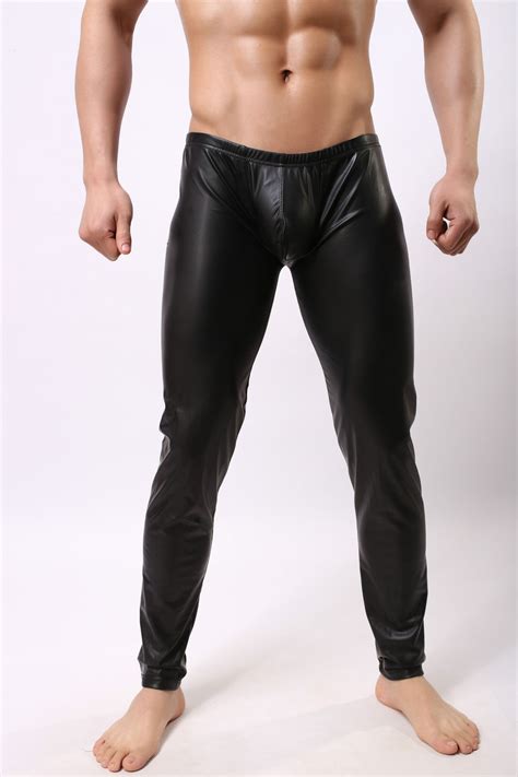 2017 Fashion Cockcon Pant Faux Leather Pants Compression Tights Mens