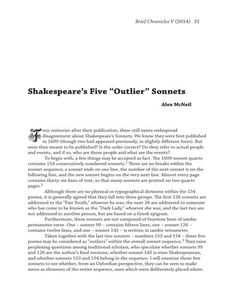 Shakespeare S Five Outlier Sonnets