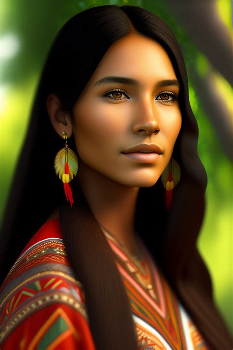 Lexica Native American Young Woman Portrait In 3d Digital Art With Trees In The Background