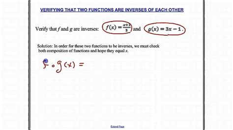 Verifying That Two Functions Are Inverses Of Each Other Youtube