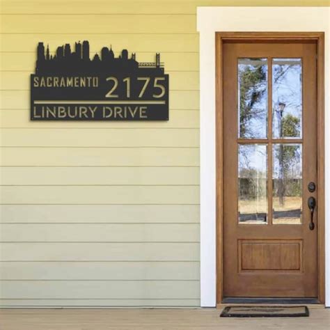 Personalized Sacramento City Skyline Metal Address Sign House Number