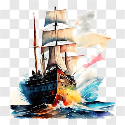 Baixe Pintura Em Aquarela De Um Navio Antigo No Mar Png Creative Fabrica