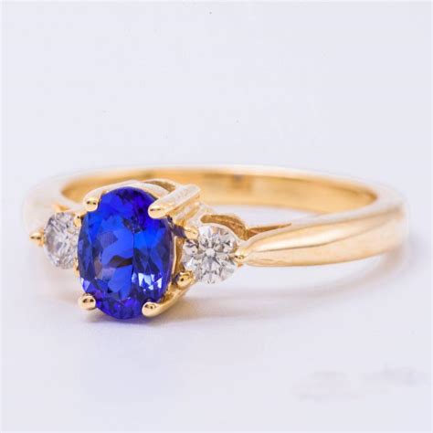 Oval Tanzanite Diamond Gold Three Stone Engagement Ring For Sale At 1stdibs