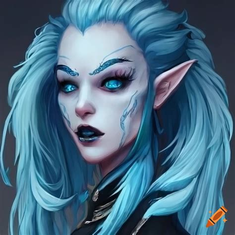 Tall Female Air Genasi With Pale Skin White Eyes And Electric Blue