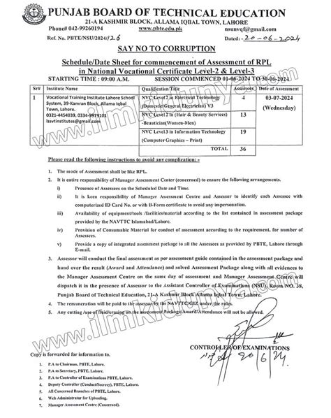 Pbte Date Sheets 2024