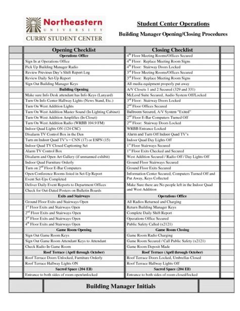 Printable Restaurant Closing Checklist Manager Opening And Shift Shift Checklist Template ...