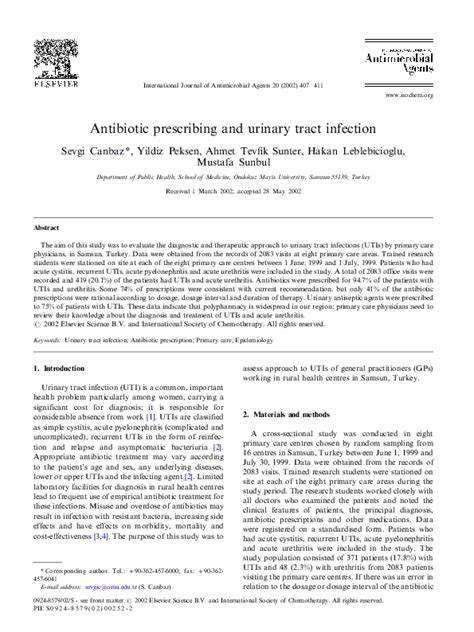 Pdf Antibiotic Prescribing And Urinary Tract Infection Ahmet Sunter