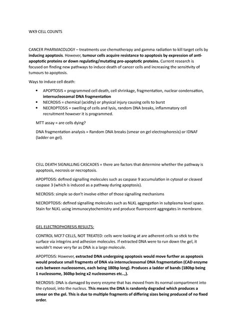 WK9 CELL Counts Lecture Notes Wk 9 WK9 CELL COUNTS CANCER