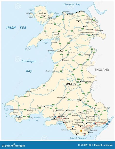 Road Map Of The British Territory Of Wales Stock Illustration