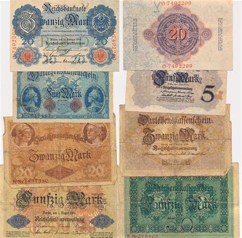 Deutsches Reich Deutschland 5 20 50 Mark 1914 Banknoten Lot 4 Stück