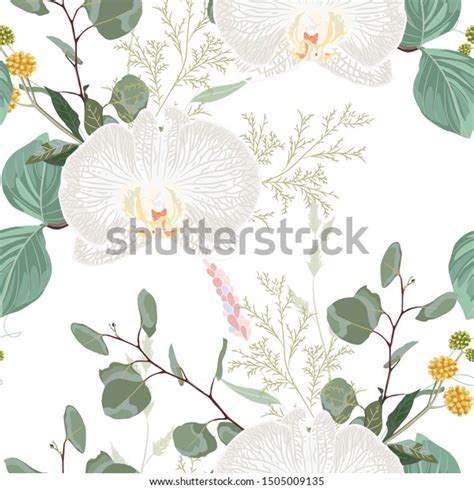 Tropic Summer Painting Seamless Pattern Eucaliptus Stock Vector