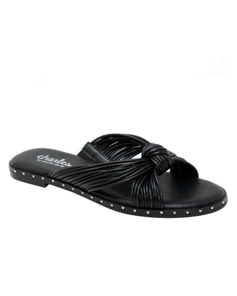 Charles David Bravo Faux Leather Slip On Slide Sandals In Black Lyst