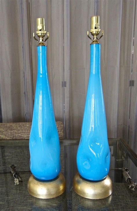 Pair Murano Blue Glass Table Lamps At 1stdibs