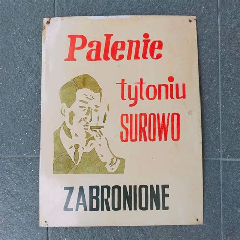 Stara tablica szyld reklama BHP PRL blaszany malowany Dąbrowa Górnicza