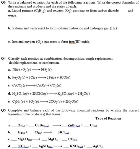 Q3 Write Balanced Equations For Each Of The Following Reactions Write