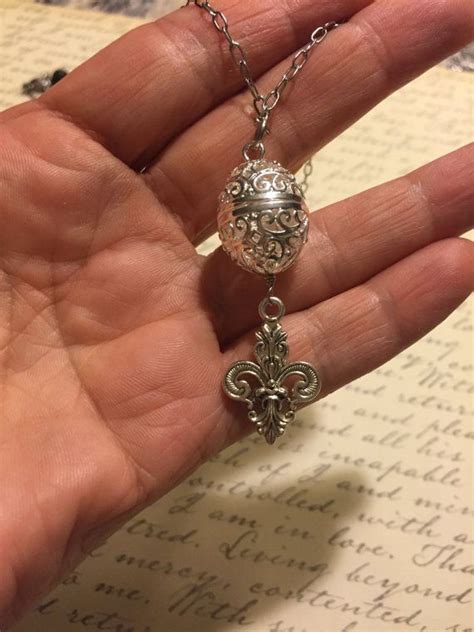 Fancy Fleur De Lis Filigree Egg Locket Eo Diffuser Necklace Etsy