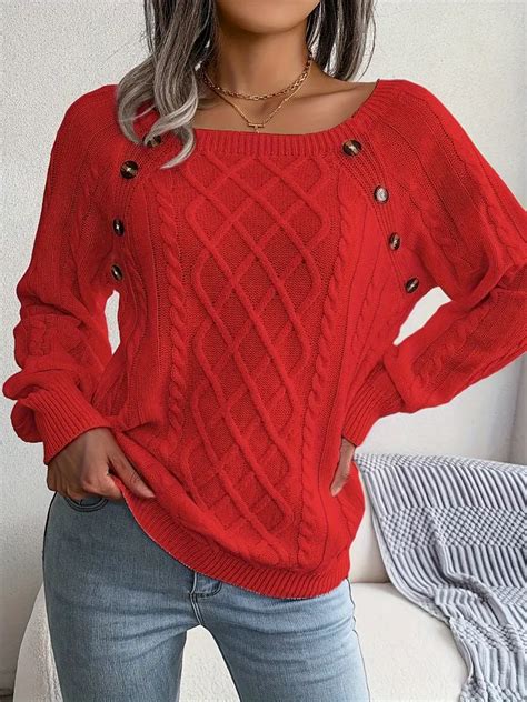 Solid Cable Knit Sweater Casual Crew Neck Long Sleeve Temu