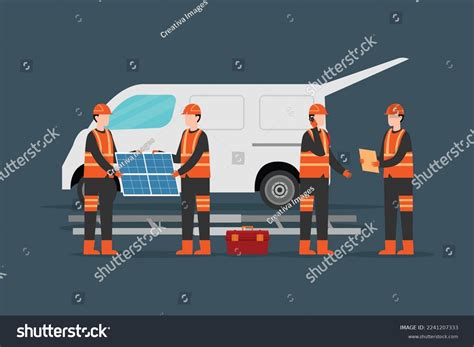 Solar Cell Team Service Install New Stock Vector Royalty Free