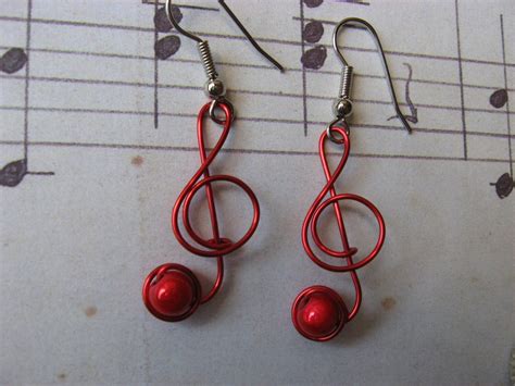 RED MUSIC NOTE Earrings Wire Wrapped Etsy