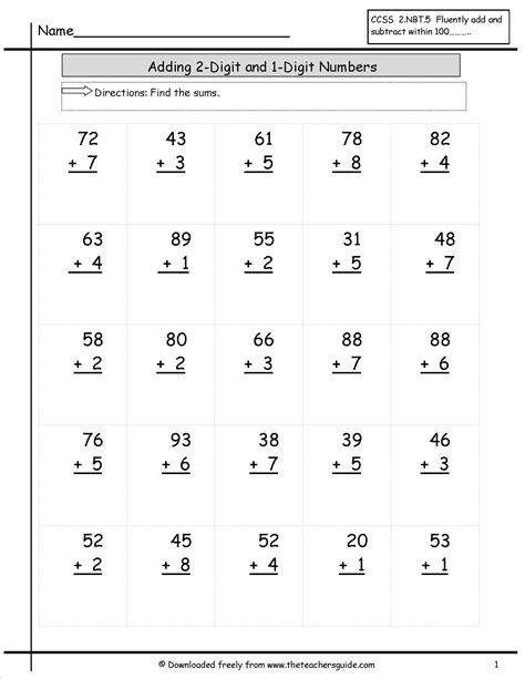 Double Digit Plus Single Digit Worksheet