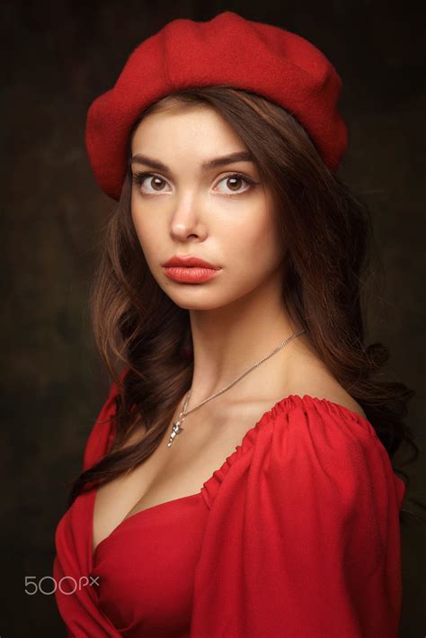 Simple Background Women Red Clothing Necklace Lipstick Brunette Alexander Vinogradov