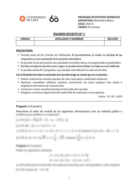 Solution Examen Resuelto Matematica Basica Universidad De Lima Studypool