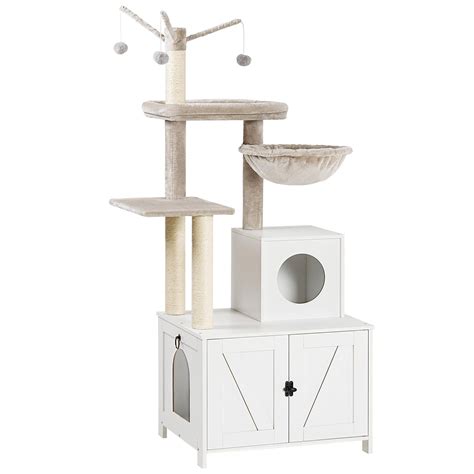 Hoobro Cat Tree Tower With Litter Box Enclosure For Indoor Cats Wooden