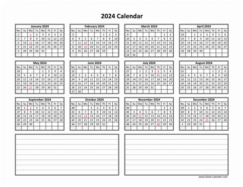 2024 Yearly Calendar Printable With Notes Pages Cat Calendar 2024