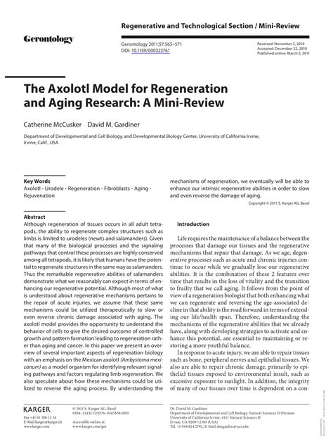 (PDF) The Axolotl Model for Regeneration and Aging Research: A Mini-Review