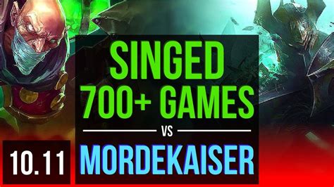 Singed Vs Mordekaiser Top 4 Early Solo Kills 700 Games Kda 714