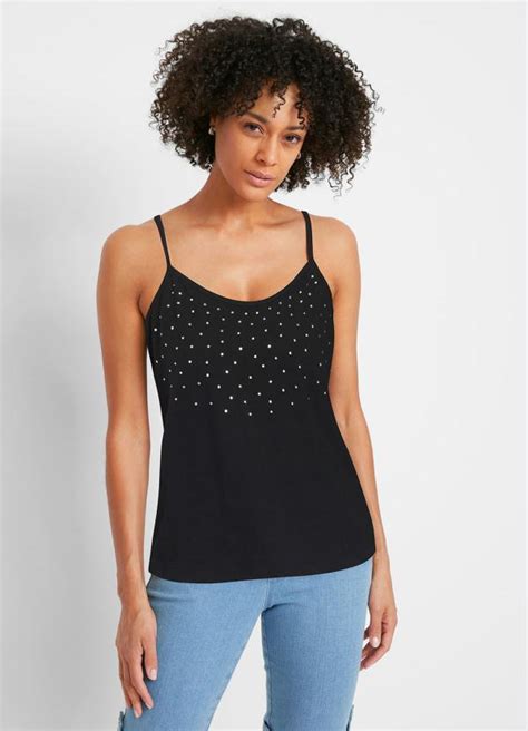 Blusa De Alcinha Strass Preta Bonprix