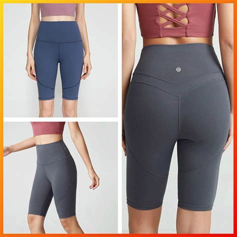 ใหม 4 ส Lululemon Skin Friendly Nude High Waist Fitness Five Point Tight Yoga Shorts 2015