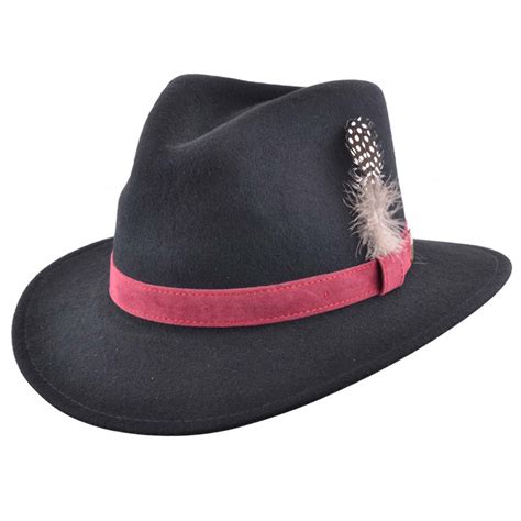 Mens Ladies 100 Wool Felt Crushable Fedora Trilby Hat Feather Black Navy Wine Ebay