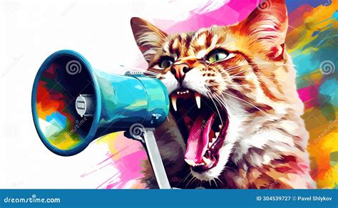 Funny Cat Holds Loudspeaker In Its Paws And Screams Creative Idea Business And Management