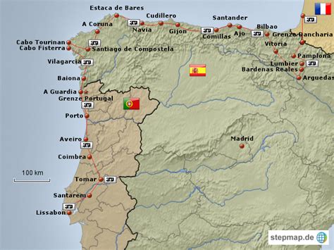 StepMap Spanien Portugal Landkarte für Spanien