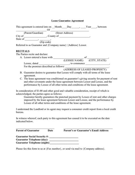 Personal Guarantee Commercial Lease Template