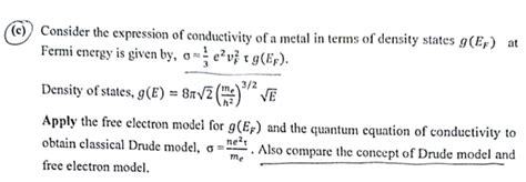 Solved Consider The Expression Of Conductivity Of A Metal