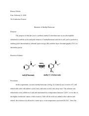 Nitration Of Methyl Benzoate Docx Bianca Edozie Due February