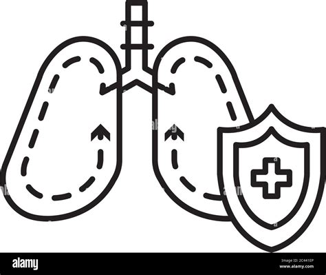 Lungs And Protection Medical Shield Icon Over White Background Line