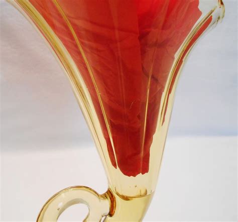 Vintage Cambridge Tall Glass Cornucopia Vase Honey Amber Centerpiece Compote