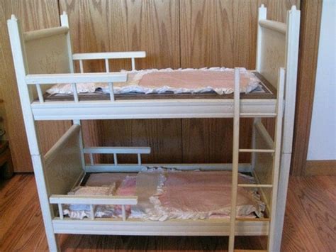 1960s Or 70s White Wooden Doll Bunk Beds With Ladder And