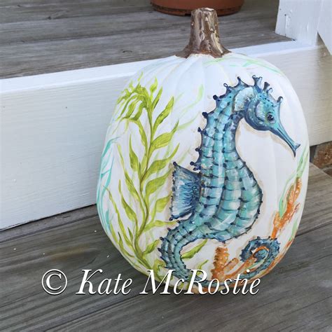 Coastal Pumpkin Kate Mcrostie Coastal Fall Decor Hand Etsy Hand Painted Pumpkin Pumpkin