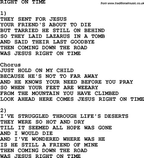 Country Southern And Bluegrass Gospel Song Right On Time Lyrics