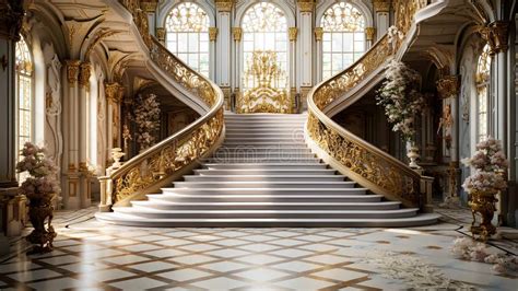 Golden Luxury Royal Interior Hall and Stairs in Palace, Ai Generated ...