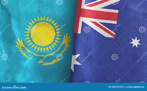 Australia And Kazakhstan Two Flags Textile Cloth D Rendering Stock