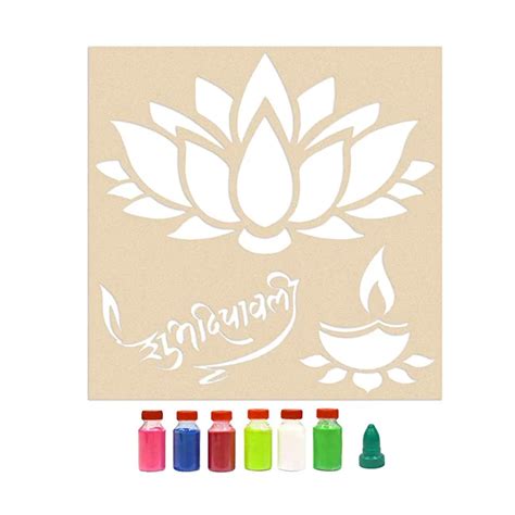 In Rangoli Stencil Shubh Dipawali Diya And Lotus Stencils